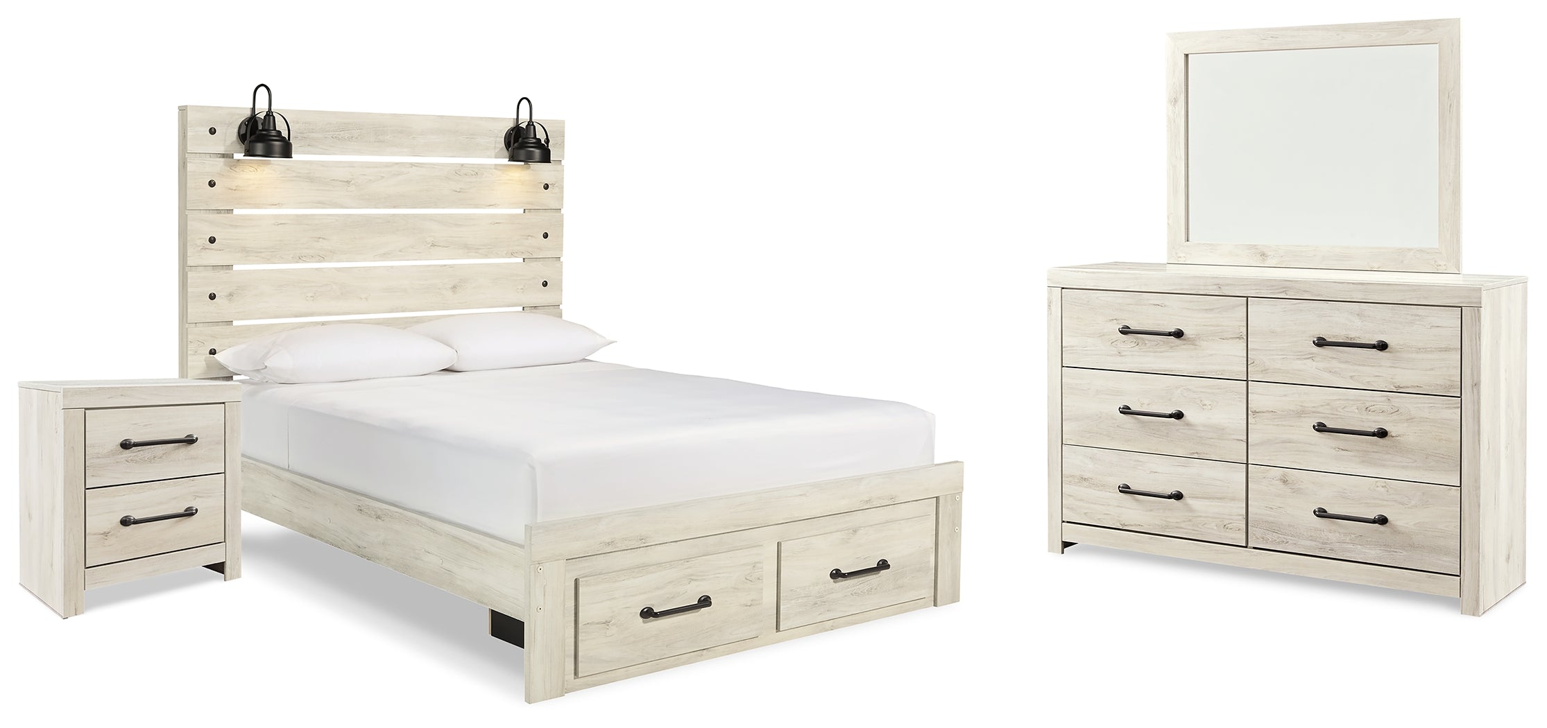 Best Deals Furniture - Ashley Furniture - Cambeck Queen Panel Storage Bed, Dresser, Mirror and Nightstand - Queen Panel Storage Bed, Dresser, Mirror and Nightstand / Whitewash - B192B74