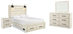 Best Deals Furniture - Ashley Furniture - Cambeck Queen Panel Storage Bed, Dresser, Mirror and Nightstand - Queen Panel Storage Bed, Dresser, Mirror and Nightstand / Whitewash - B192B74