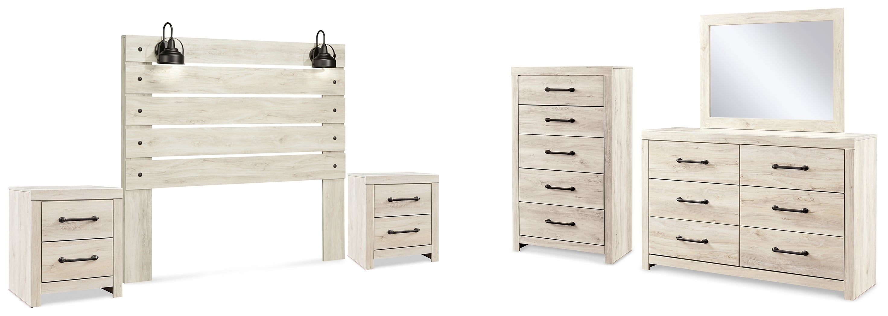 Best Deals Furniture - Ashley Furniture - Cambeck Queen Panel Headboard, Dresser, Mirror, Chest and 2 Nightstands - Queen Panel Headboard, Dresser, Mirror, Chest and 2 Nightstands / Whitewash - B192B82