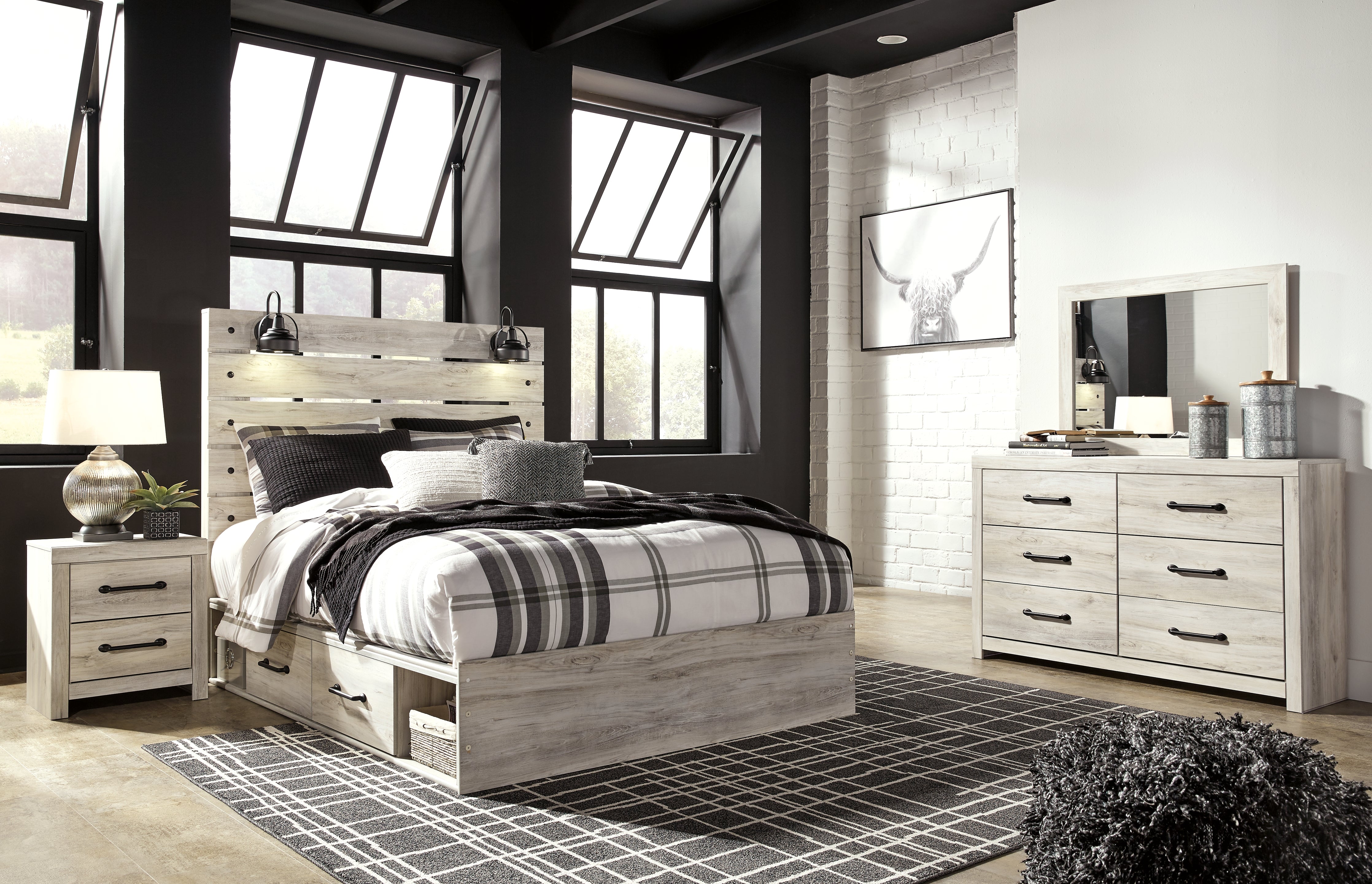 Best Deals Furniture - Ashley Furniture - Cambeck Queen Panel Bed with Storage, Dresser, Mirror and 2 Nightstands - Queen Panel Bed with Storage, Dresser, Mirror and 2 Nightstands / Whitewash - B192B71