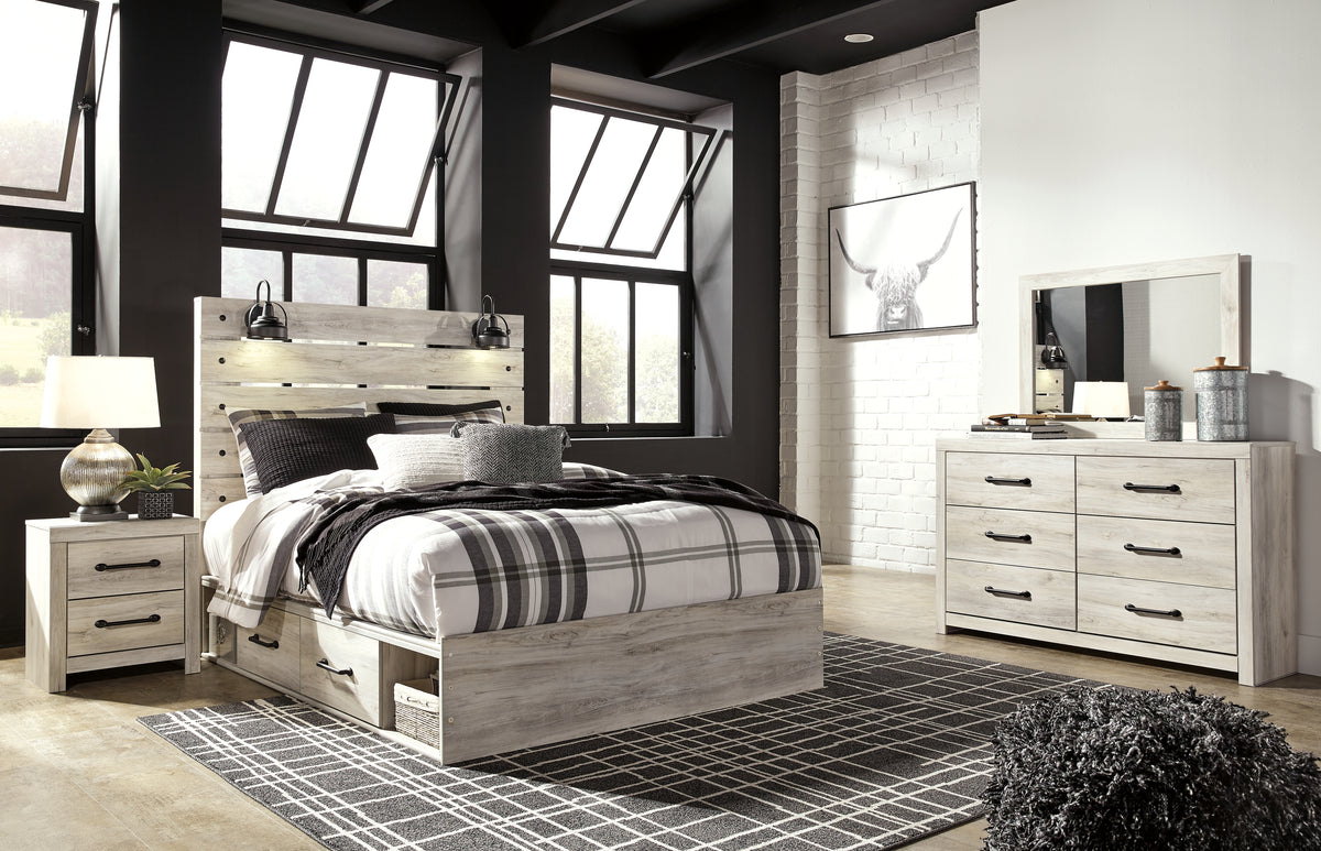 Best Deals Furniture - Ashley Furniture - Cambeck Queen Panel Bed with Storage, Dresser, Mirror and 2 Nightstands - Queen Panel Bed with Storage, Dresser, Mirror and 2 Nightstands / Whitewash - B192B71