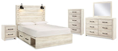 Best Deals Furniture - Ashley Furniture - Cambeck Queen Panel Bed with Storage, Dresser, Mirror, Chest and Nightstand - Queen Panel Bed with Storage, Dresser, Mirror, Chest and Nightstand / Whitewash - B192B60