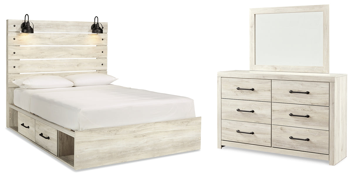 Best Deals Furniture - Ashley Furniture - Cambeck Queen Panel Bed with Storage, Dresser and Mirror - Queen Panel Bed with Storage, Dresser and Mirror / Whitewash - B192B81