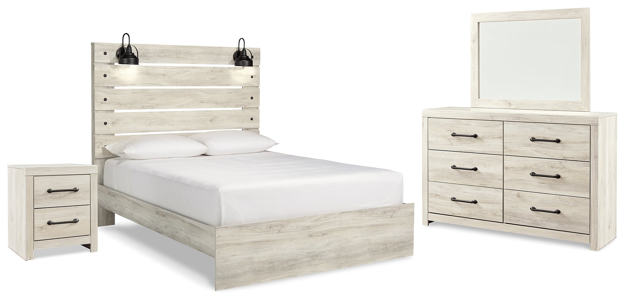 Best Deals Furniture - Ashley Furniture - Cambeck Queen Panel Bed - Queen Panel Bed, Dresser, Mirror and Nightstand / Whitewash - B192B55