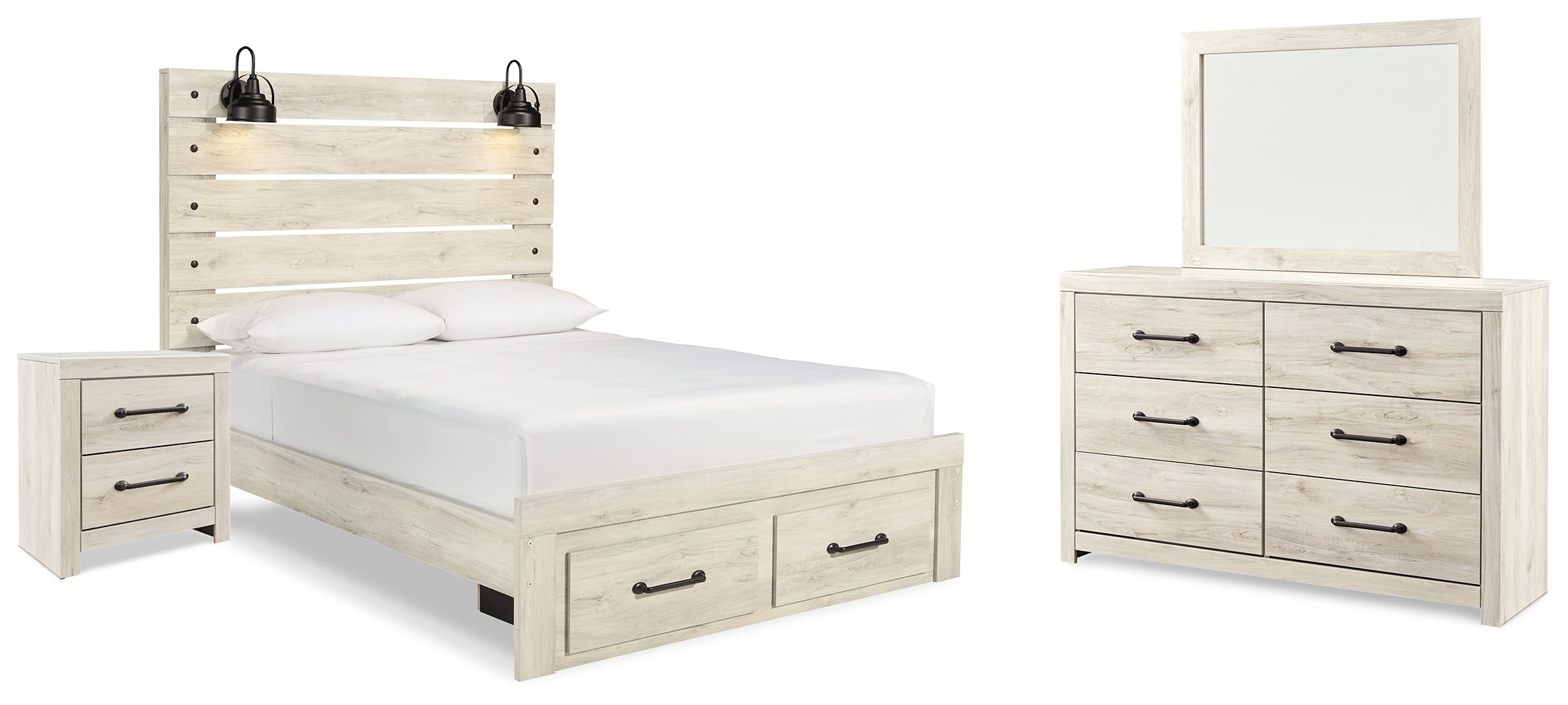 Best Deals Furniture - Ashley Furniture - Cambeck Queen Panel Storage Bed, Dresser, Mirror and Nightstand - Queen Panel Storage Bed, Dresser, Mirror and Nightstand / Whitewash - B192B91