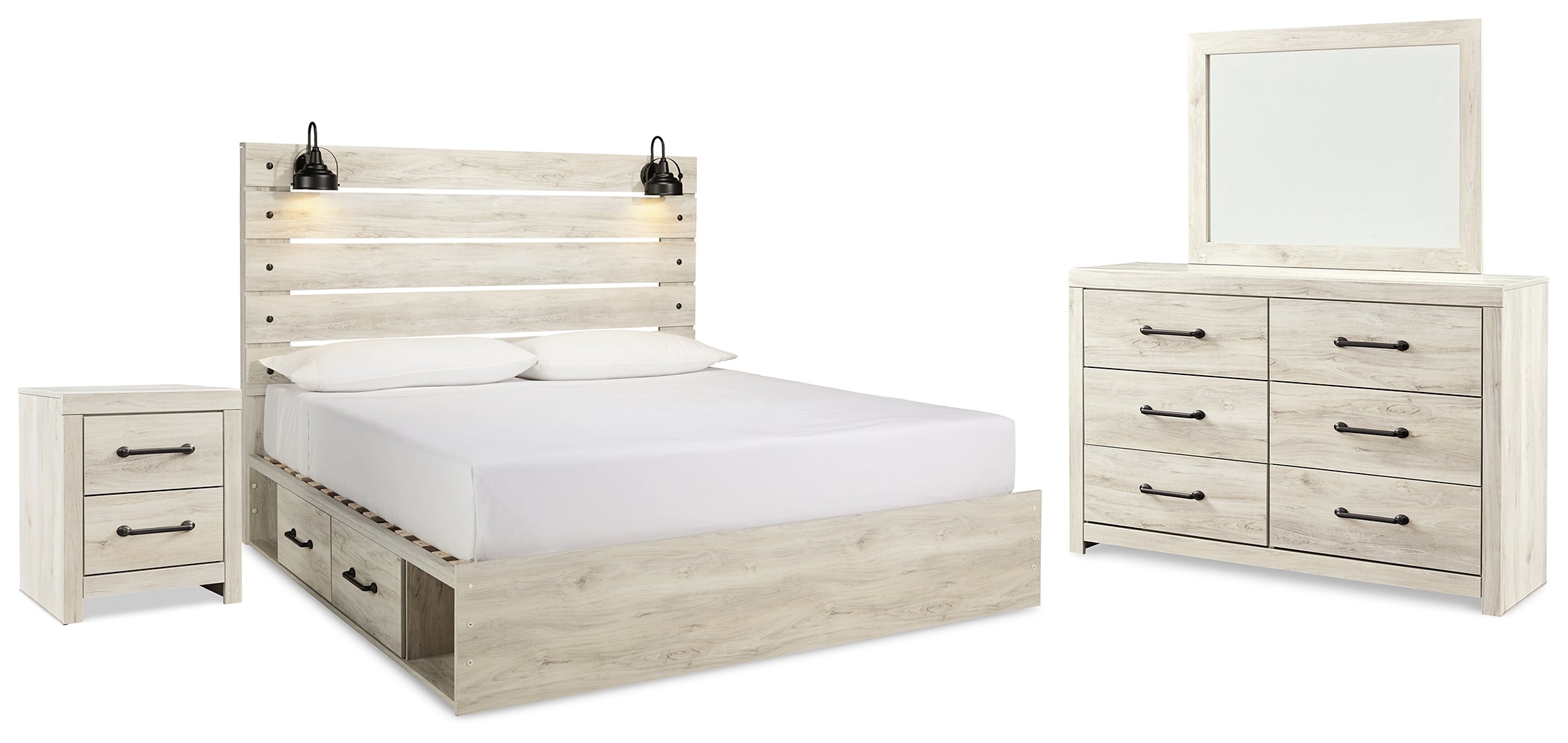 Best Deals Furniture - Ashley Furniture - Cambeck King Panel Bed with Storage, Dresser, Mirror and Nightstand - King Panel Bed with Storage, Dresser, Mirror and Nightstand / Whitewash - B192B52