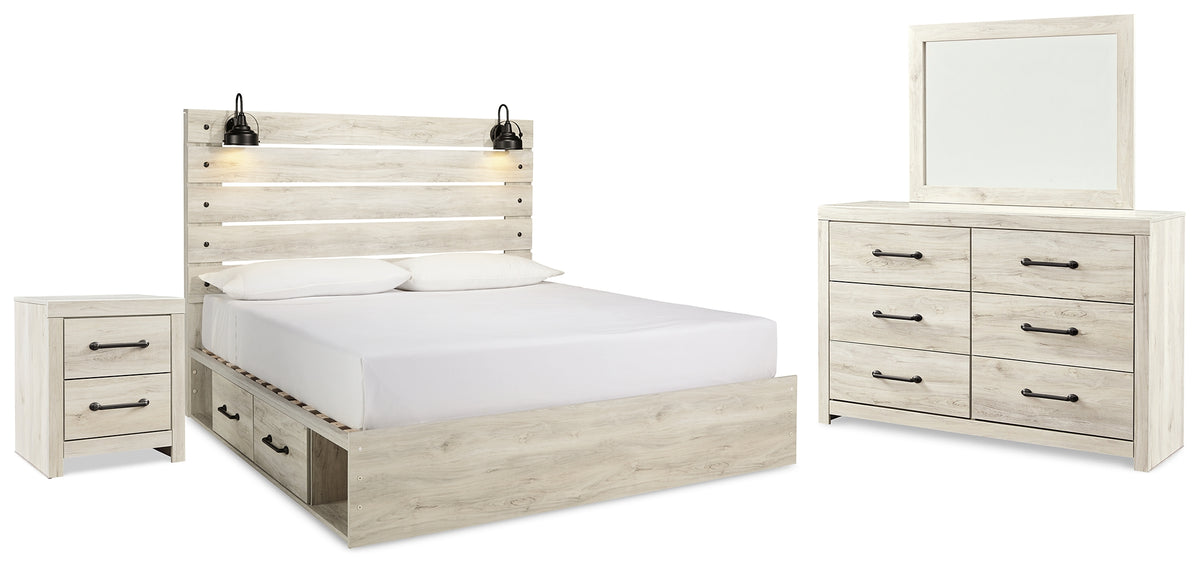 Best Deals Furniture - Ashley Furniture - Cambeck King Panel Bed with Storage, Dresser, Mirror and Nightstand - King Panel Bed with Storage, Dresser, Mirror and Nightstand / Whitewash - B192B52
