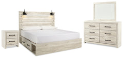 Best Deals Furniture - Ashley Furniture - Cambeck King Panel Bed with Storage, Dresser, Mirror and Nightstand - King Panel Bed with Storage, Dresser, Mirror and Nightstand / Whitewash - B192B52