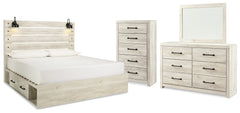 Best Deals Furniture - Ashley Furniture - Cambeck King Panel Bed with Storage, Dresser, Mirror and Chest - King Panel Bed with Storage, Dresser, Mirror and Chest / Whitewash - B192B66