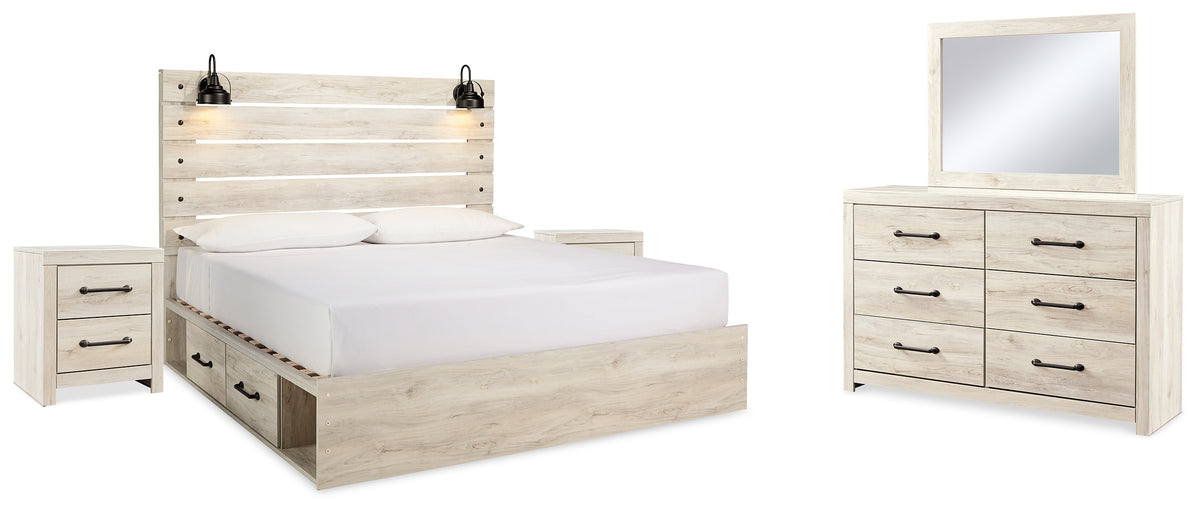 Best Deals Furniture - Ashley Furniture - Cambeck King Panel Bed with 2 Side Storage, Dresser, Mirror, and Nightstand - King Panel Bed with 2 Side Storage, Dresser, Mirror, and Nightstand / Whitewash - B192B58