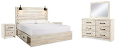 Best Deals Furniture - Ashley Furniture - Cambeck King Panel Bed with 2 Side Storage, Dresser, Mirror, and Nightstand - King Panel Bed with 2 Side Storage, Dresser, Mirror, and Nightstand / Whitewash - B192B58