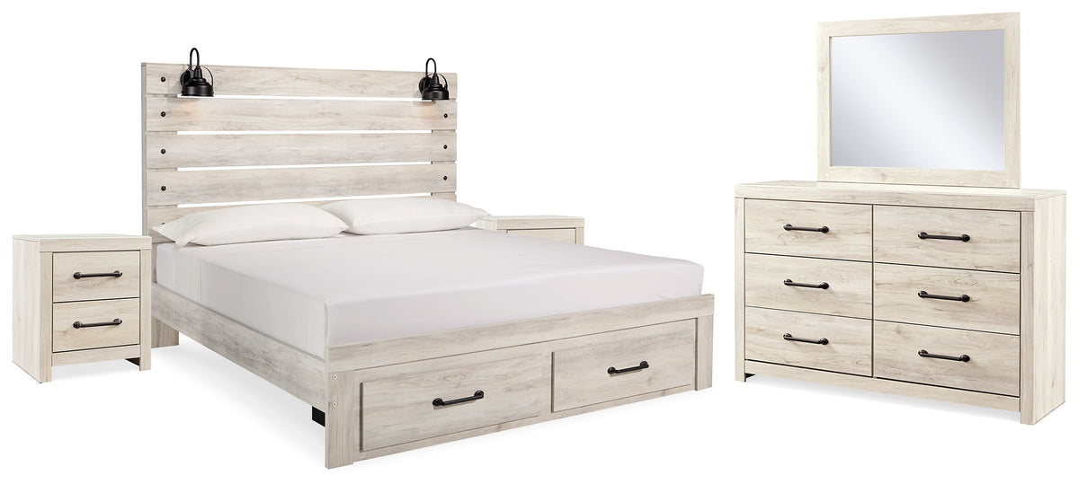 Best Deals Furniture - Ashley Furniture - Cambeck King Storage Bed, 2 Dressers, Mirror, and 2 Nightstands - King Storage Bed, 2 Dressers, Mirror, and 2 Nightstands / Whitewash - B192B104