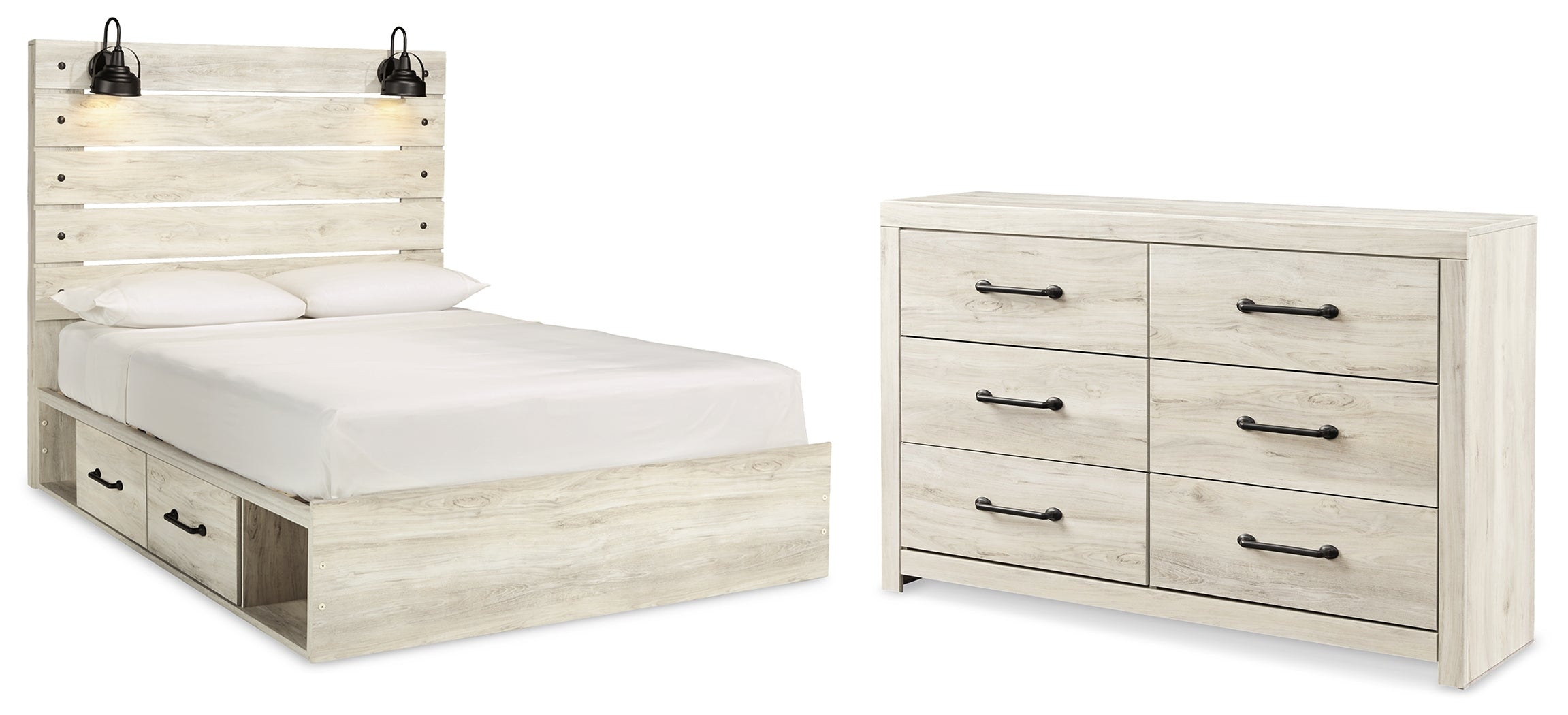 Best Deals Furniture - Ashley Furniture - Cambeck Queen Panel Bed with Storage and Dresser - Queen Panel Bed with Storage and Dresser / Whitewash - B192B12
