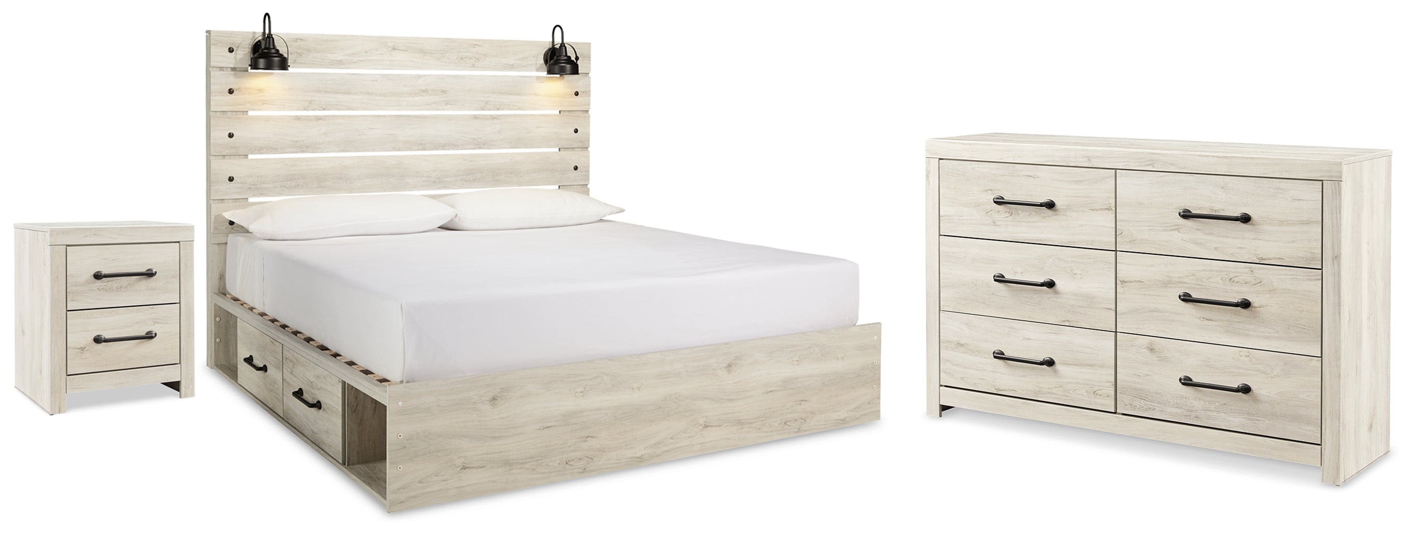 Best Deals Furniture - Ashley Furniture - Cambeck King Panel Storage Bed. Dresser and Nightstand - King Panel Storage Bed. Dresser and Nightstand / Whitewash - B192B125
