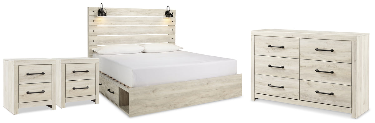 Best Deals Furniture - Ashley Furniture - Cambeck King Panel Storage Bed, Dresser and 2 Nightstands - King Panel Storage Bed, Dresser and 2 Nightstands / Whitewash - B192B118