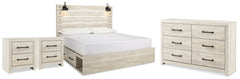 Best Deals Furniture - Ashley Furniture - Cambeck King Panel Storage Bed, Dresser and 2 Nightstands - King Panel Storage Bed, Dresser and 2 Nightstands / Whitewash - B192B118