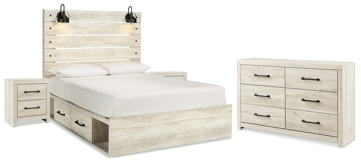 Best Deals Furniture - Ashley Furniture - Cambeck Queen Panel Bed with Storage, Dresser and 2 Nightstands - Queen Panel Bed with Storage, Dresser and 2 Nightstands / Whitewash - B192B99