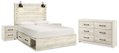Best Deals Furniture - Ashley Furniture - Cambeck Queen Panel Bed with Storage, Dresser and 2 Nightstands - Queen Panel Bed with Storage, Dresser and 2 Nightstands / Whitewash - B192B99