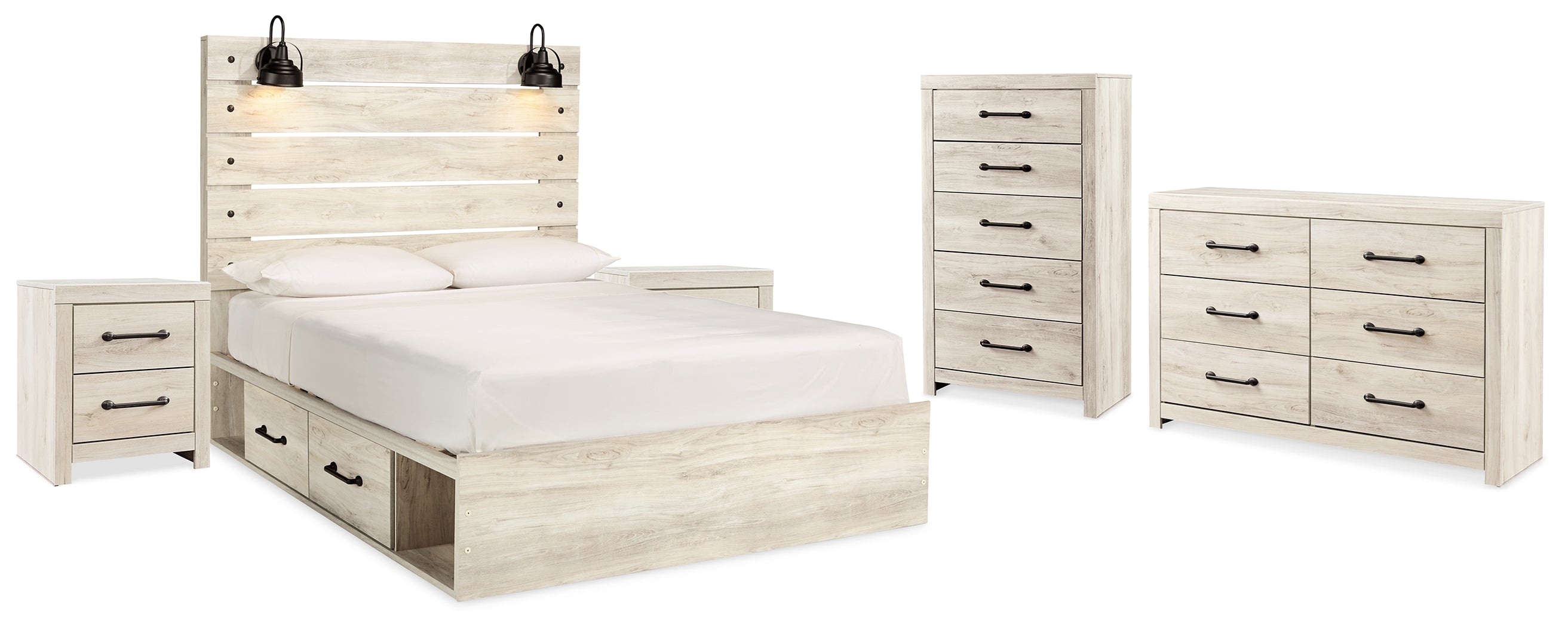 Best Deals Furniture - Ashley Furniture - Cambeck King Storage Bed, Dresser, Chest and 2 Nightstands - King Storage Bed, Dresser, Chest and 2 Nightstands / Whitewash - B192B107