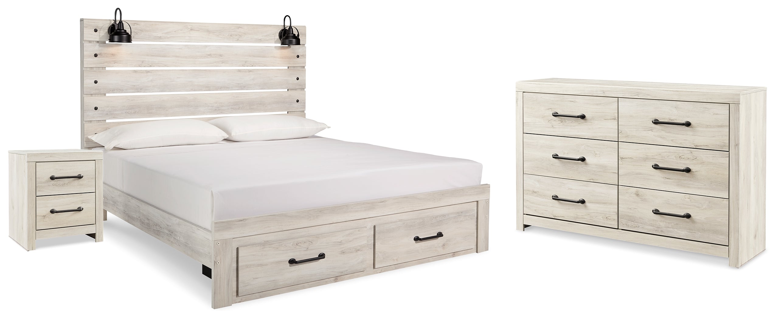 Best Deals Furniture - Ashley Furniture - Cambeck King Panel Storage Bed, Dresser and Nightstand - King Panel Storage Bed, Dresser and Nightstand / Whitewash - B192B65