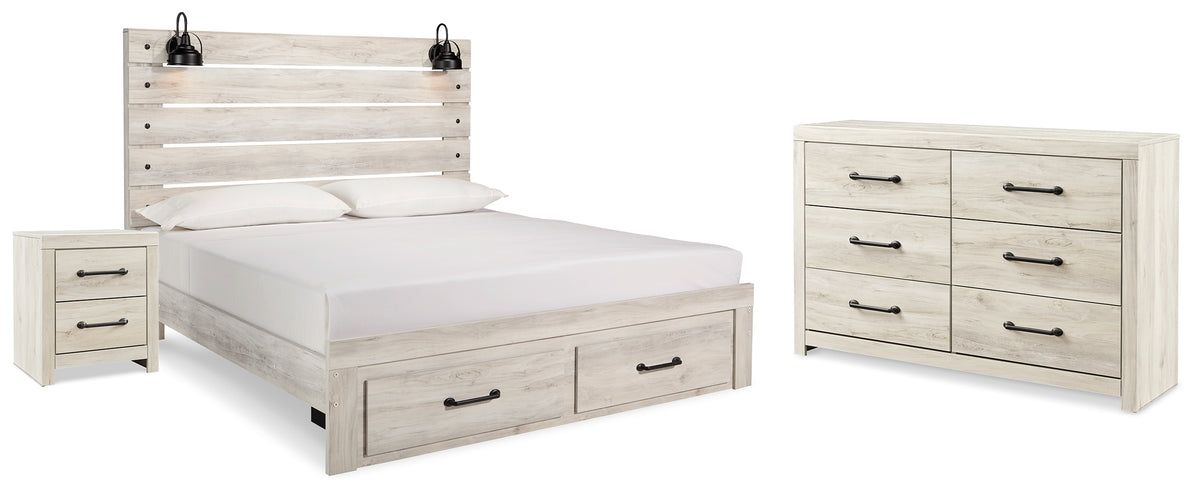 Best Deals Furniture - Ashley Furniture - Cambeck King Panel Storage Bed, Dresser and Nightstand - King Panel Storage Bed, Dresser and Nightstand / Whitewash - B192B65