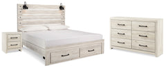 Best Deals Furniture - Ashley Furniture - Cambeck King Panel Storage Bed, Dresser and Nightstand - King Panel Storage Bed, Dresser and Nightstand / Whitewash - B192B65