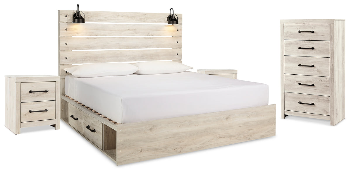 Best Deals Furniture - Ashley Furniture - Cambeck King Panel Bed with Storage, Chest and 2 Nightstands - King Panel Bed with Storage, Chest and 2 Nightstands / Whitewash - B192B80