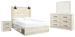 Best Deals Furniture - Ashley Furniture - Cambeck Queen Panel Bed with Storage, Dresser, Mirror and Nightstand - Queen Panel Bed with Storage, Dresser, Mirror and Nightstand / Whitewash - B192B51