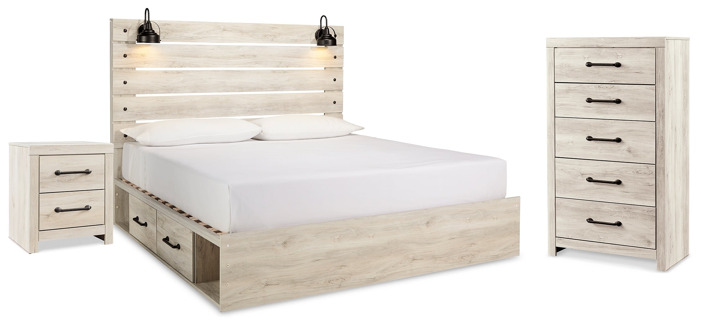 Best Deals Furniture - Ashley Furniture - Cambeck King Panel Bed with Storage, Chest and Nightstand - King Panel Bed with Storage, Chest and Nightstand / Whitewash - B192B101