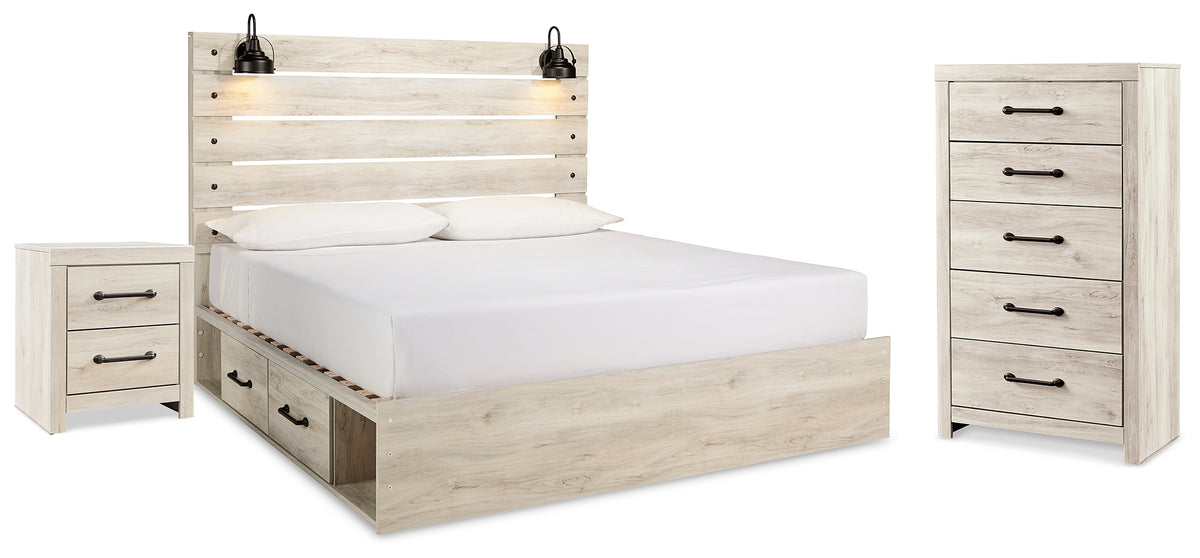 Best Deals Furniture - Ashley Furniture - Cambeck King Panel Bed with Storage, Chest and Nightstand - King Panel Bed with Storage, Chest and Nightstand / Whitewash - B192B101