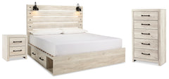 Best Deals Furniture - Ashley Furniture - Cambeck King Panel Bed with Storage, Chest and Nightstand - King Panel Bed with Storage, Chest and Nightstand / Whitewash - B192B101
