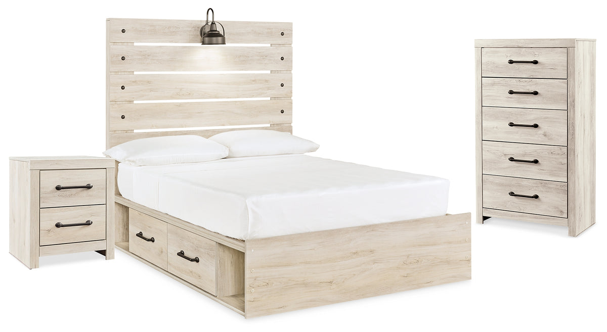 Best Deals Furniture - Ashley Furniture - Cambeck Full Panel Bed with Storage, Chest and Nightstand - Full Panel Bed with Storage, Chest and Nightstand / Whitewash - B192B95