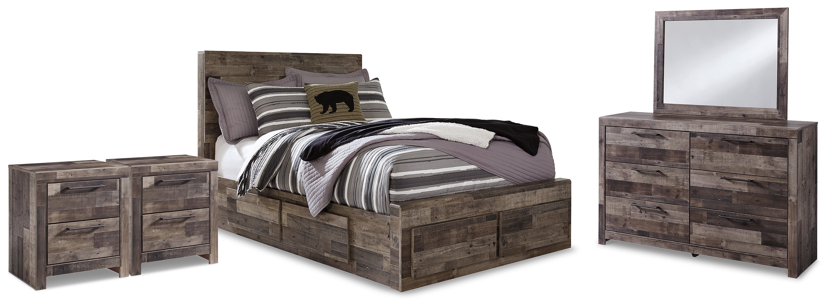 Best Deals Furniture - Ashley Furniture - Derekson Full Panel Storage Bed, Dresser, Mirror and 2 Nightstands - Full Panel Storage Bed, Dresser, Mirror and 2 Nightstands - B200B75