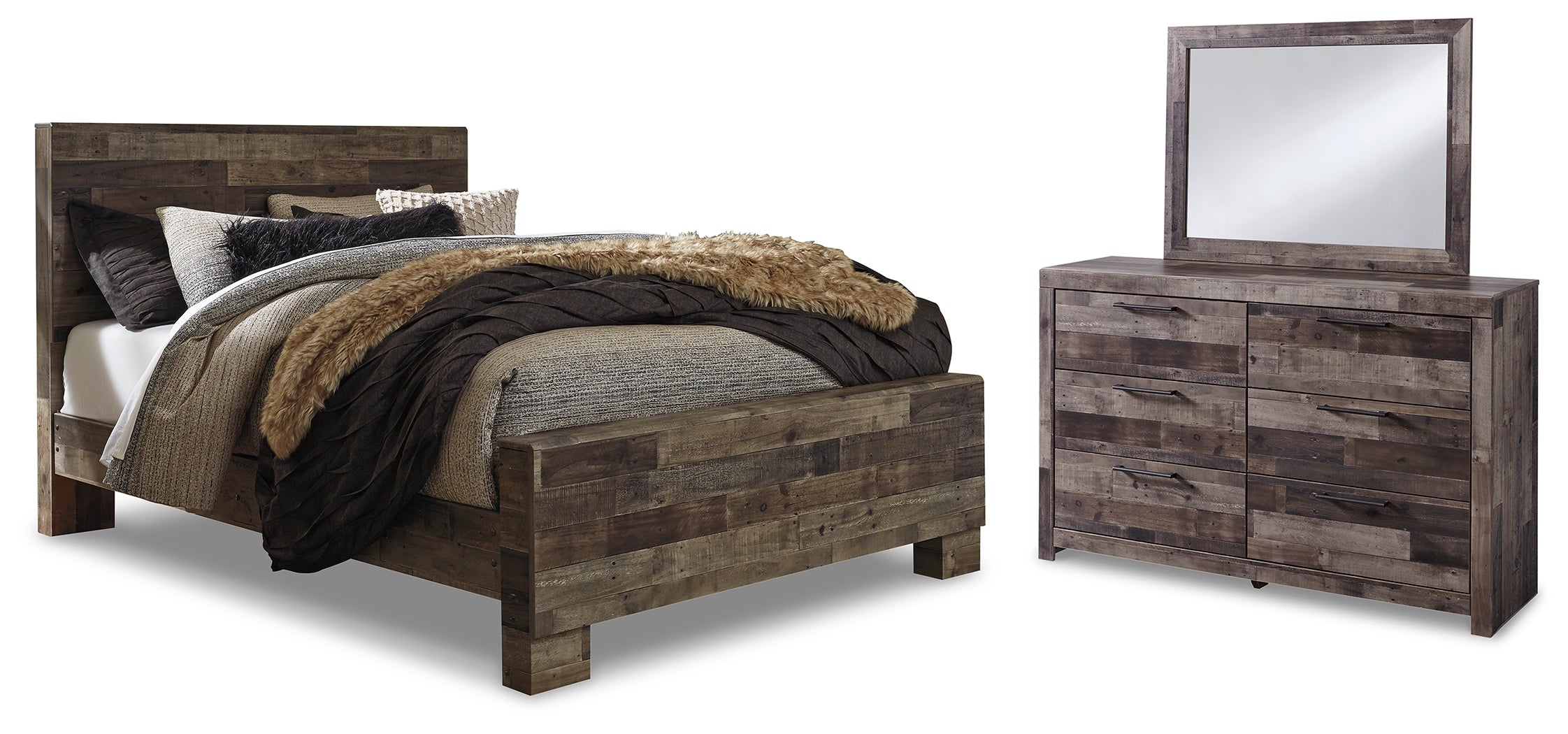 Best Deals Furniture - Ashley Furniture - Derekson Queen Panel Bed, Dresser and Mirror - Queen Panel Bed, Dresser and Mirror - B200B7