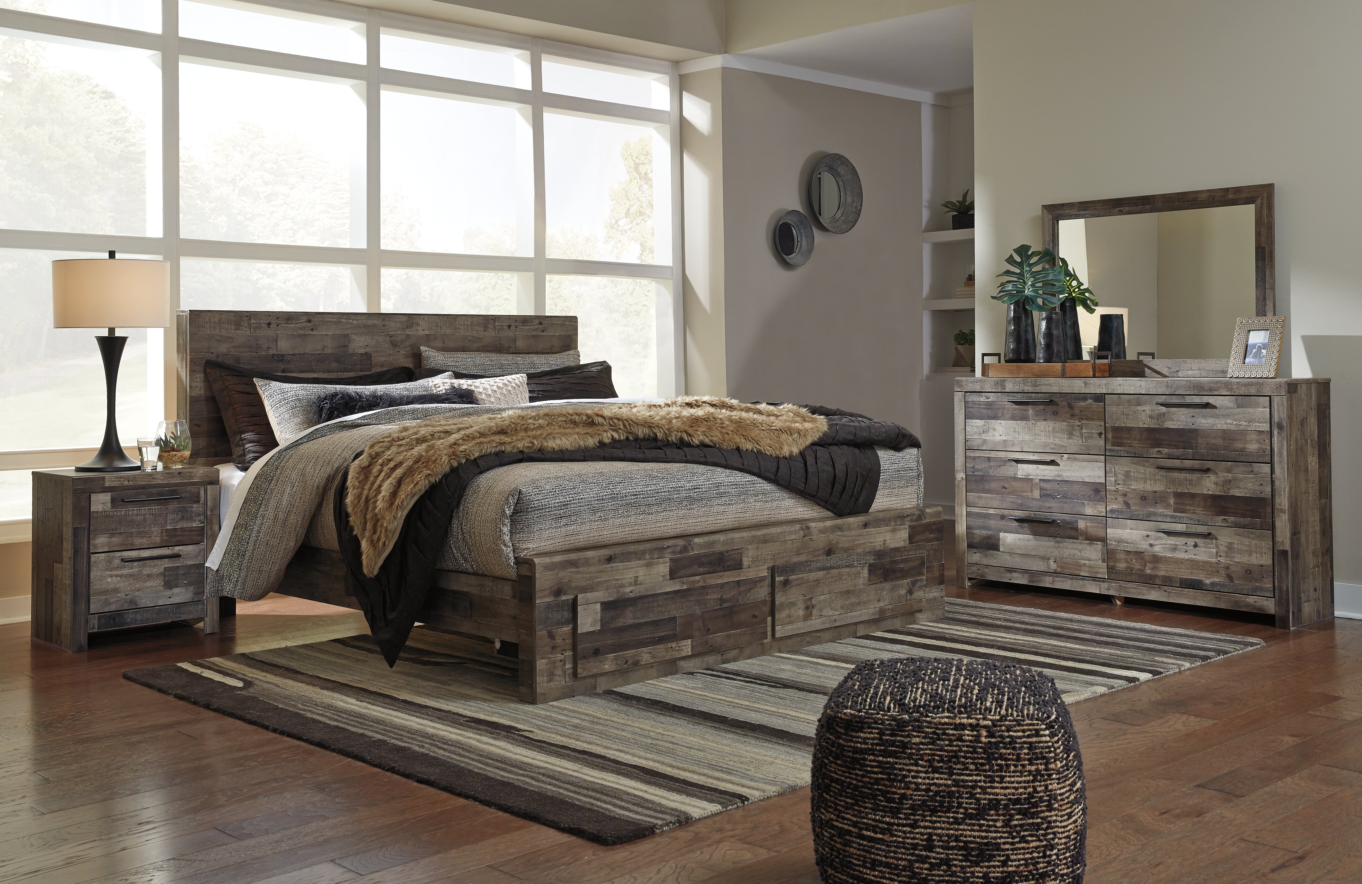 Best Deals Furniture - Ashley Furniture - Derekson King Panel Storage Bed, Dresser, Mirror, Chest and 2 Nightstands - King Panel Storage Bed, Dresser, Mirror, Chest and 2 Nightstands - B200B51