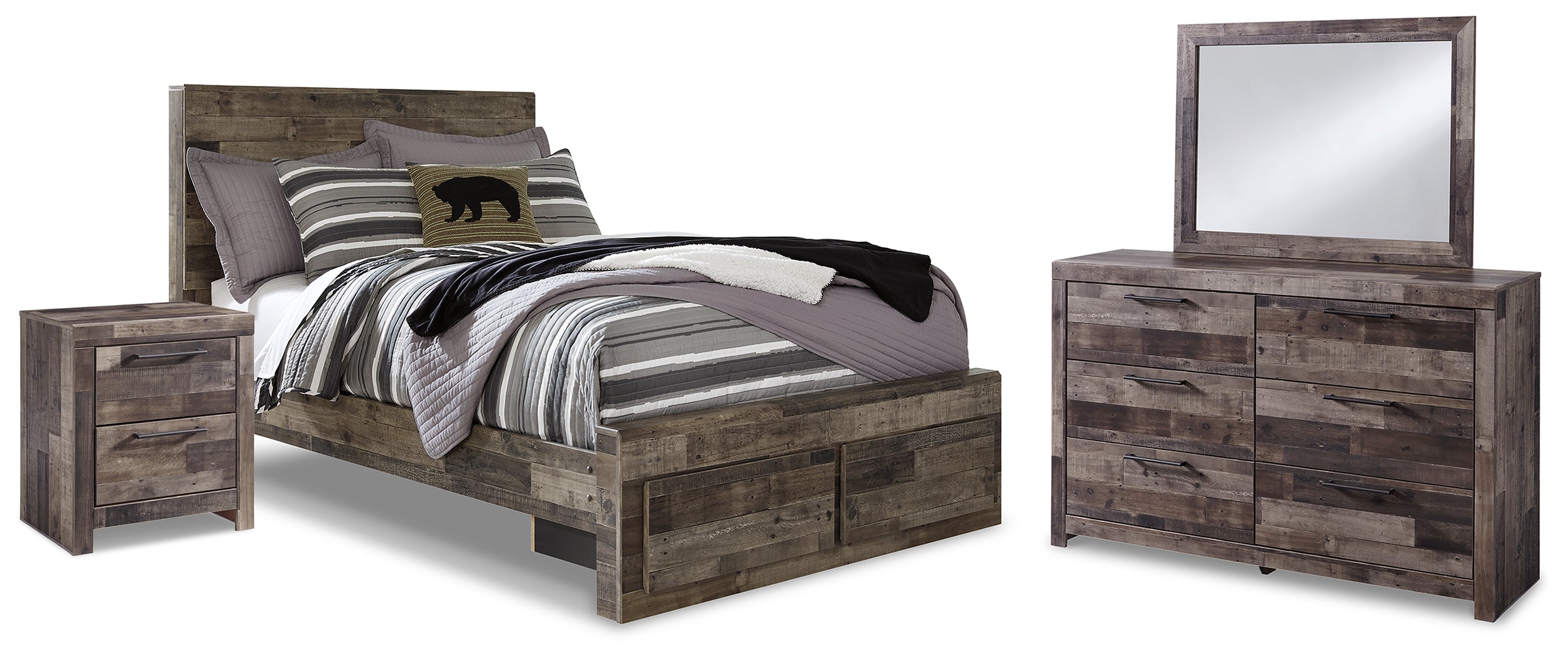 Best Deals Furniture - Ashley Furniture - Derekson Full Panel Storage Bed, Dresser, Mirror and Nightstand - Full Panel Storage Bed, Dresser, Mirror and Nightstand - B200B79