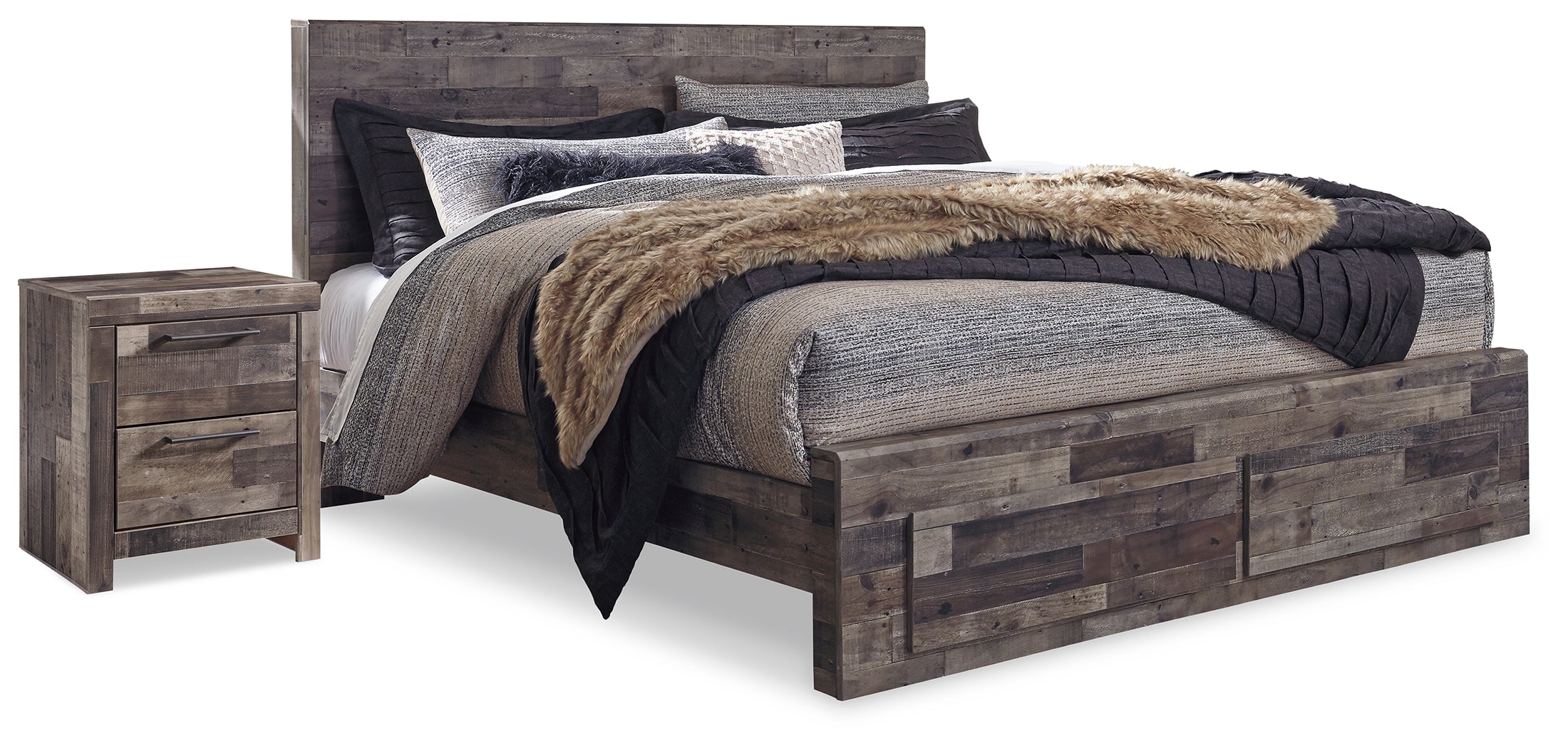 Best Deals Furniture - Ashley Furniture - Derekson King Panel Storage Bed and 2 Nightstands - King Panel Storage Bed and 2 Nightstands - B200B55
