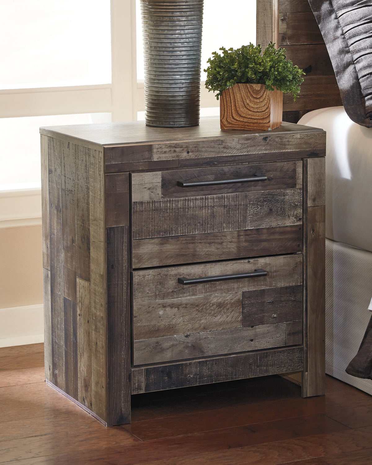 Best Deals Furniture - Ashley Furniture - Derekson Nightstand - Two Drawer Night Stand / Multi Gray - B200-92