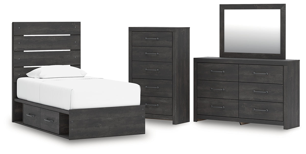 Best Deals Furniture - Ashley Furniture - Hollivern Twin Panel Storage Bed, Dresser, Mirror and Chest - Twin Panel Storage Bed, Dresser, Mirror and Chest - PCB2108B26