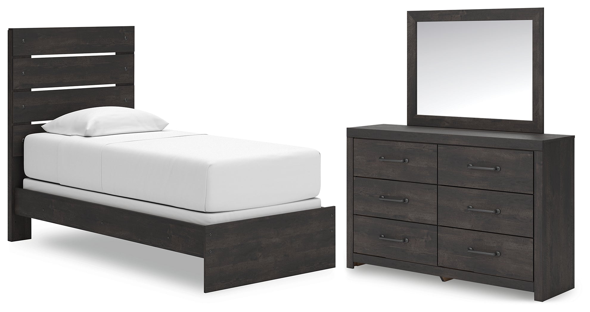 Best Deals Furniture - Ashley Furniture - Hollivern Twin Panel Bed, Dresser and Mirror - Twin Panel Bed, Dresser and Mirror - PCB2108B13