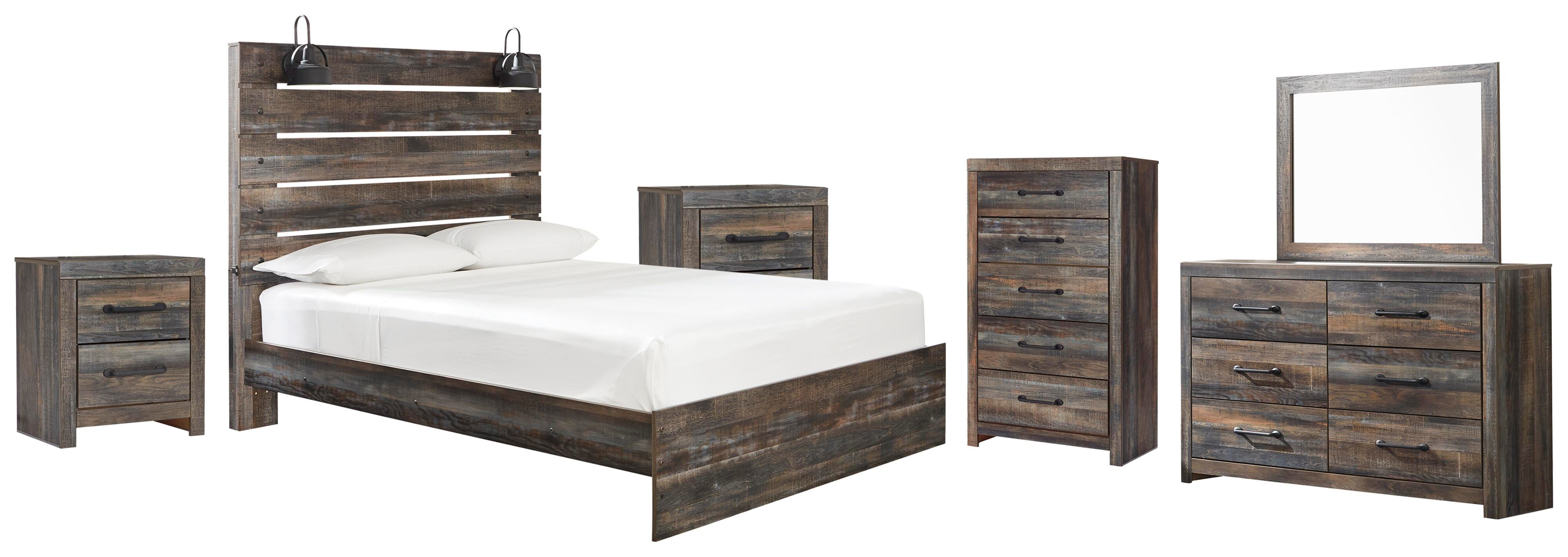 Best Deals Furniture - Ashley Furniture - Drystan Queen Panel Bed, Dresser, Mirror, Chest and 2 Nightstands - Queen Panel Bed, Dresser, Mirror, Chest and 2 Nightstands - B211B131