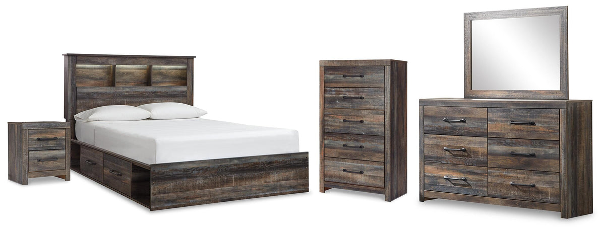 Best Deals Furniture - Ashley Furniture - Drystan Queen Bookcase Storage Bed, Dresser, Mirror, Chest and Nightstand - Queen Bookcase Storage Bed, Dresser, Mirror, Chest and Nightstand - B211B129