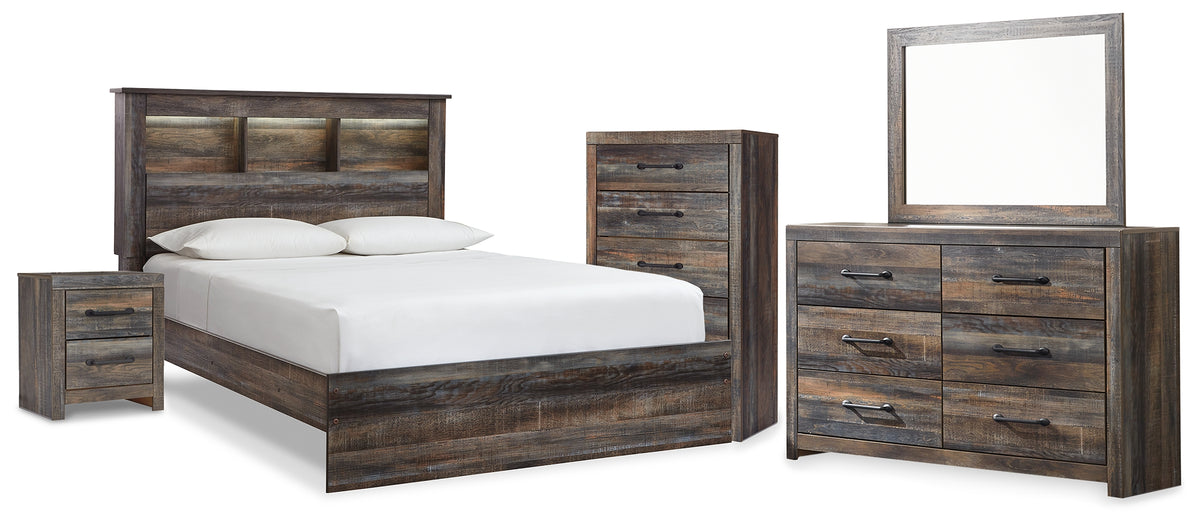 Best Deals Furniture - Ashley Furniture - Drystan Queen Bookcase Panel Bed, Dresser, Mirror Chest and Nightstand - Queen Bookcase Panel Bed, Dresser, Mirror Chest and Nightstand - B211B111