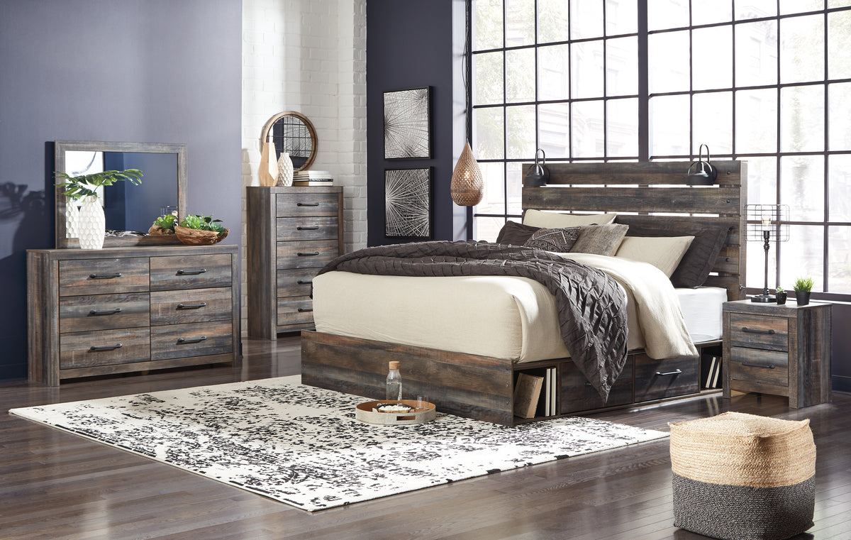 Best Deals Furniture - Ashley Furniture - Drystan King Panel Bed with Storage, Dresser, Mirror, Chest and 2 Nightstands - King Panel Bed with Storage, Dresser, Mirror, Chest and 2 Nightstands - B211B66