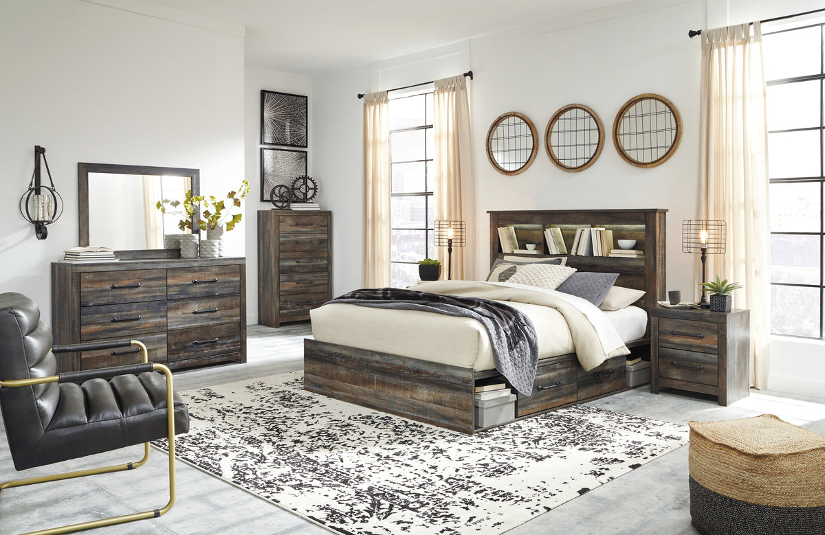 Best Deals Furniture - Ashley Furniture - Drystan Queen Bookcase Storage Bed, Dresser, Mirror, Chest and 2 Nightstands - Queen Bookcase Storage Bed, Dresser, Mirror, Chest and 2 Nightstands - B211B77