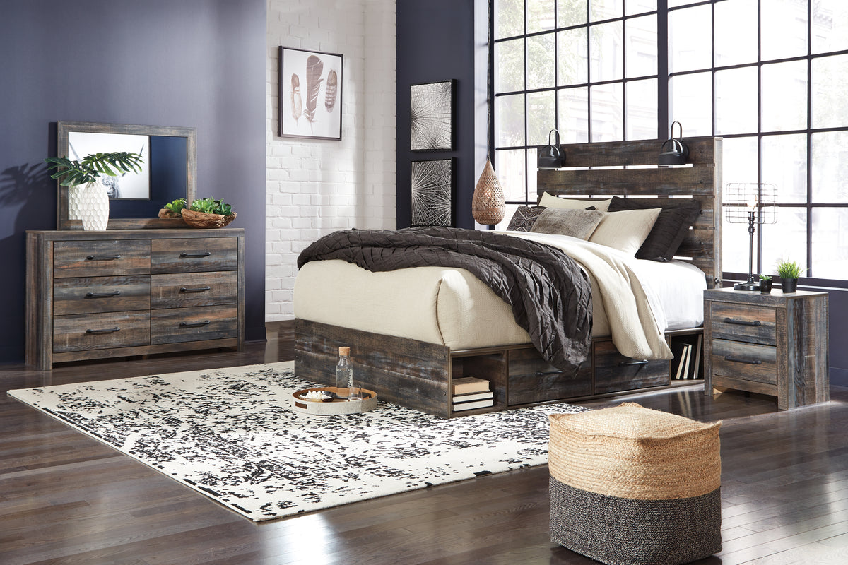 Best Deals Furniture - Ashley Furniture - Drystan King Panel Bed with Storage, Dresser, Mirror and Nightstand - King Panel Bed with Storage, Dresser, Mirror and Nightstand - B211B48