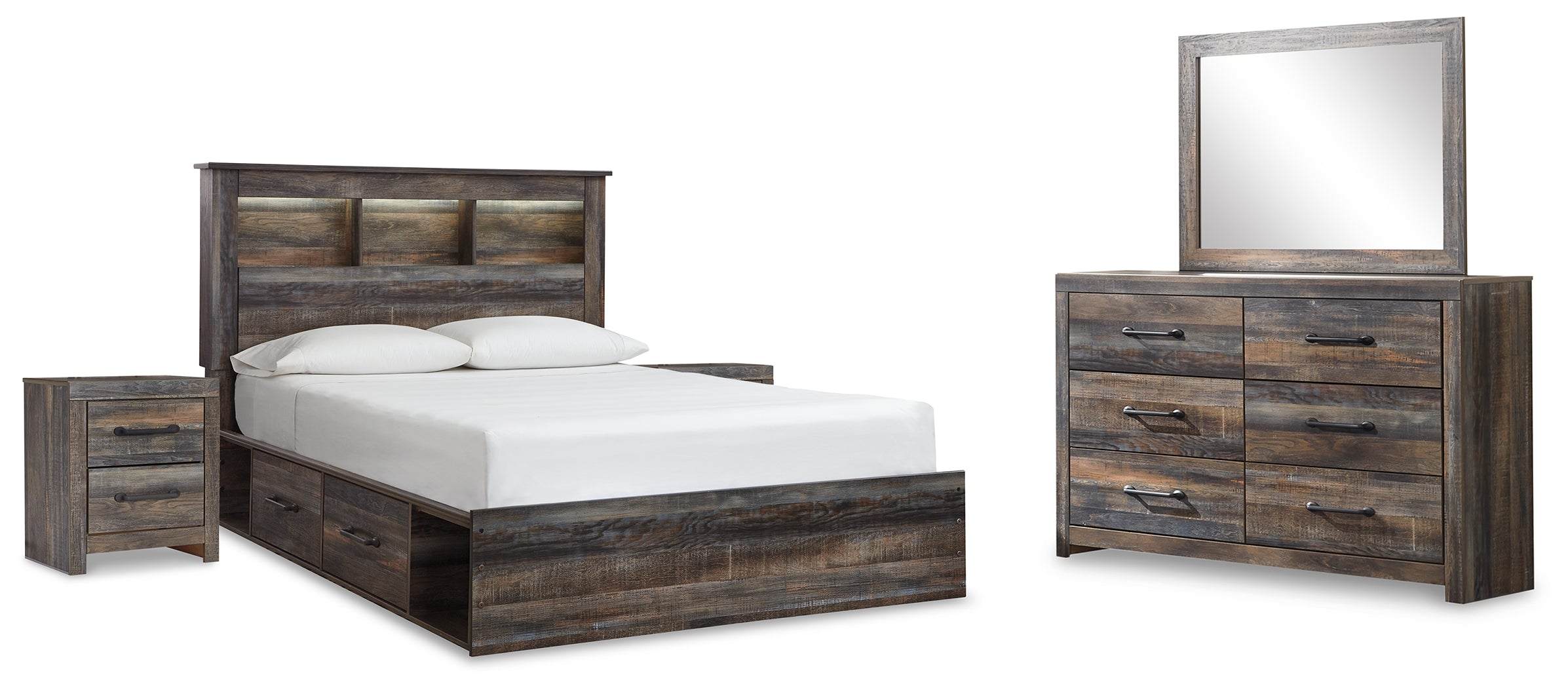 Best Deals Furniture - Ashley Furniture - Drystan Queen Bookcase Storage Bed, Dresser, Mirror and 2 Nightstands - Queen Bookcase Storage Bed, Dresser, Mirror and 2 Nightstands - B211B19