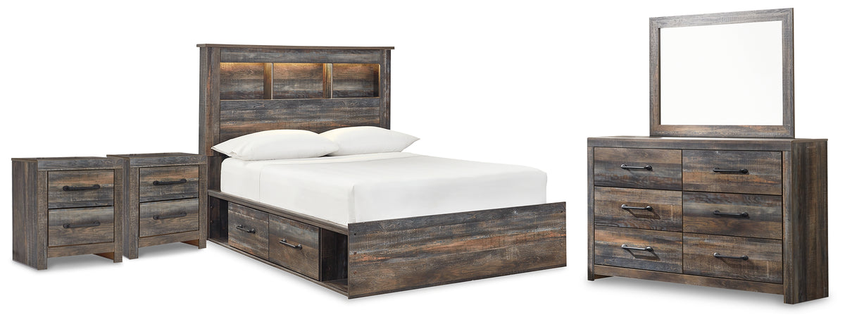 Best Deals Furniture - Ashley Furniture - Drystan Full Bookcase Storage Bed, Dresser, Mirror and 2 Nightstands - Full Bookcase Storage Bed, Dresser, Mirror and 2 Nightstands - B211B98