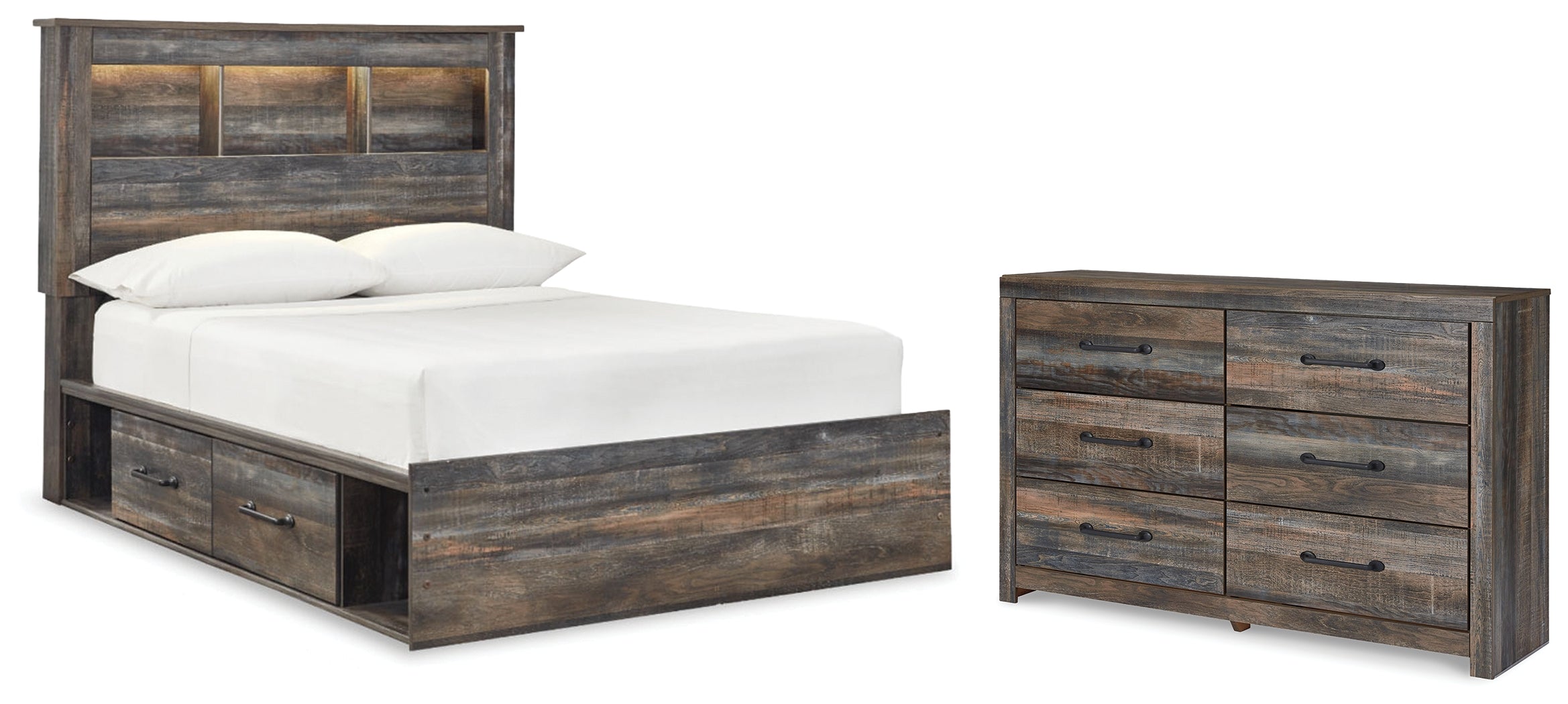 Best Deals Furniture - Ashley Furniture - Drystan Full Bookcase Storage Bed and Dresser - Full Bookcase Storage Bed and Dresser - B211B90