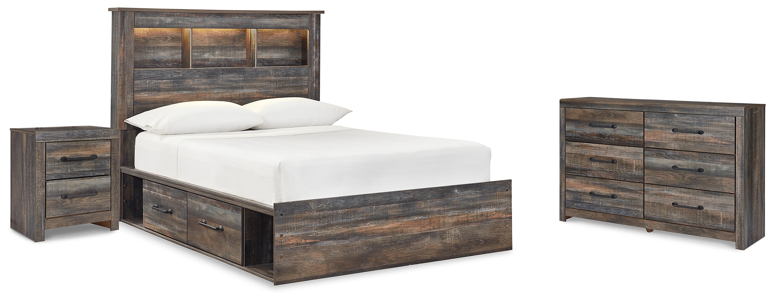 Best Deals Furniture - Ashley Furniture - Drystan Full Bookcase Storage Bed, Dresser and Nightstand - Full Bookcase Storage Bed, Dresser and Nightstand - B211B82